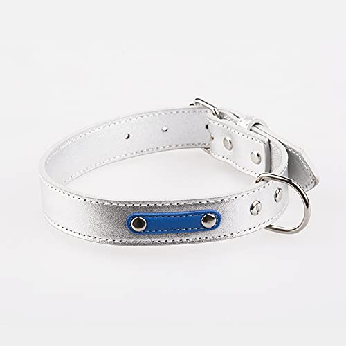 Personalisierte einfarbige Lederhalsband Halsband Größe ML Verstellbare Hundehalsbänder für kleine und große Hunde,Weiß,L von HUANSUN