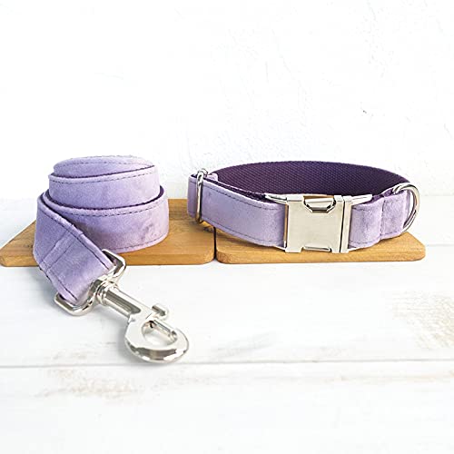 Personalisierte rosa lila Samt Hundehalsband Leine mit Fliege Set Nylon für kleine mittelgroße Hunde, Halsband Leine,L von NC