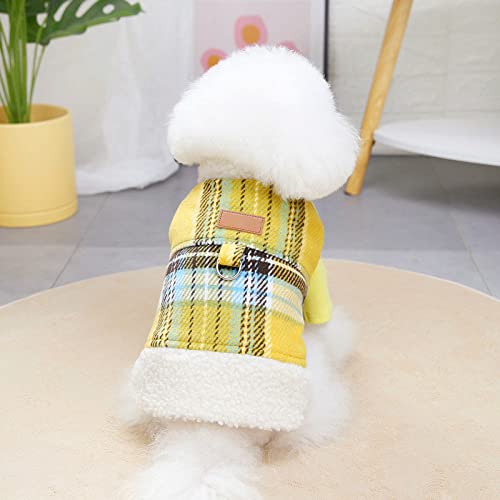 Pet Button Plaid Weste Kleidung Herbst/Winter Baumwolle Teddy Kleine und mittelgroße Hund Katze Haustier Jacke Zweibeinige Kleidung Welpe,gelb,XL von HUANSUN