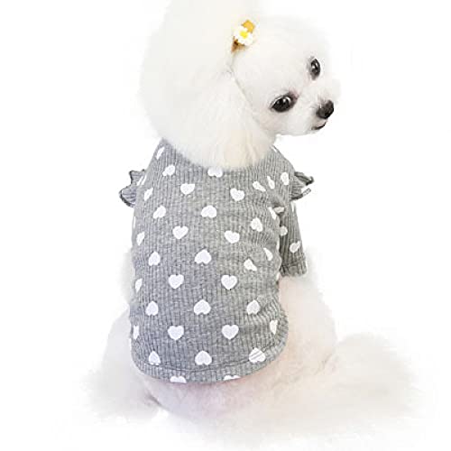 Rosa Beige Grau Baumwolle Haustierkleidung Warme Hoodies T-Shirt Herzmuster O-Ausschnitt Spitze Kurzarm Pullover Sweatshirt Für Kleine Hunde,grau,XXL von HUANSUN