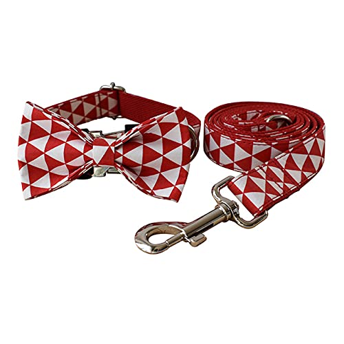 Roter Kragen personalisierte Baumwollqualität Stoff für kleine, mittelgroße Hunde Metallteile Haustier Zubehör, Schleife Halsband Leine Set, L von HUANSUN