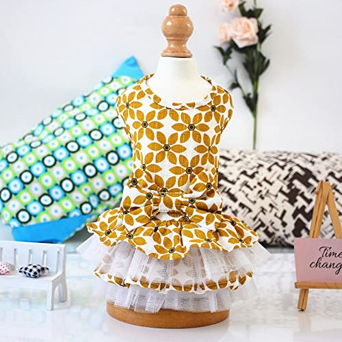 Sommer Baumwolle Haustier Prinzessin Kleid für kleine Hunde Katzen Blume Schleife Welpen Hund Kleid Kleidung Katzenrock Haustiere Kostüm,gelb,XL von HUANSUN