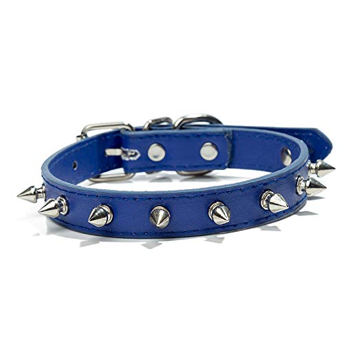 Stachelbesetzte Leder Hundehalsbänder Pu für kleine mittelgroße Hunde Hundehalsband Nieten Pet Products Halsband,Blau,L von HUANSUN