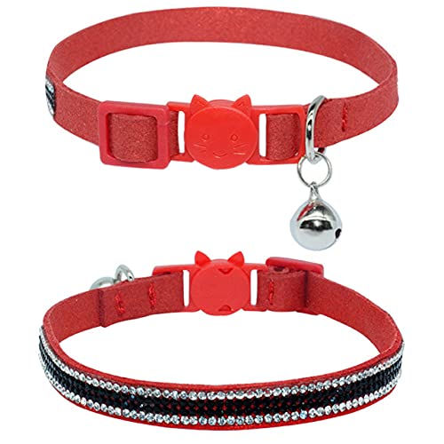 Strass Glocke Haustier Katzenhalsband für kleine Katze Weiches Sicheres Verstellbares Kätzchen Katzenschnallenhalsband Diamant Katzenhalskette Rosa S,Rot,S von HUANSUN