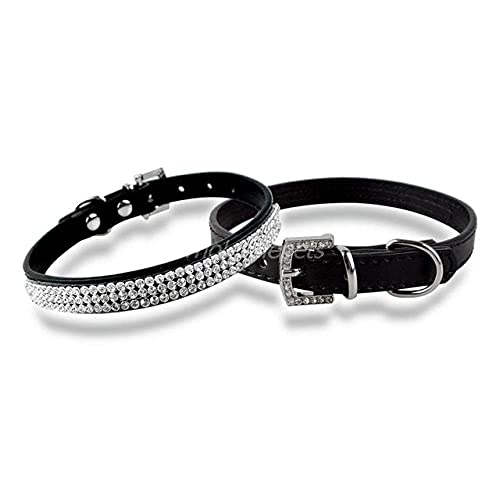 Strass Hund Katzenhalsband Pu Leder Diamante Small Pet Puppy Halskette Schwarz Rosa Blau,Schwarz,M von HUANSUN