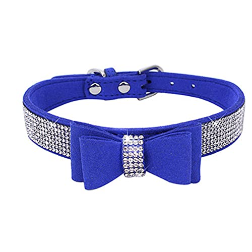 Strass Schleife Hundehalsband Langlebig verstellbares Hundezubehör Komfortables personalisiertes Hundehalsband für kleine mittelgroße, dunkelblau 1,XL von HUANSUN