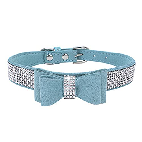 Strass Schleife Hundehalsband Langlebig verstellbares Hundezubehör Komfortables personalisiertes Hundehalsband für kleine mittelgroße, hellblau 1,xs von HUANSUN