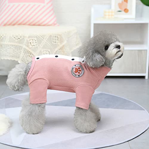 Verdickung Hundebauchschutz vierbeinige Kleidung Haustier zurück Knopf Mantel Herbst- und Winterkleidung Teddy Kleiner Hund Haustierkleidung,Rosa,M von HUANSUN