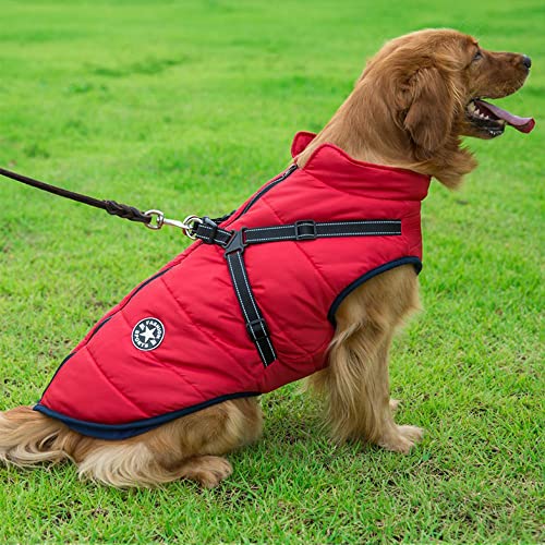 Winter-Hundebekleidung für große Hunde Jacke mit Geschirr wasserdichter Mantel Labrador Golden Retriever weiche warme Weste Bekleidungszubehör,rot,4XL von NC
