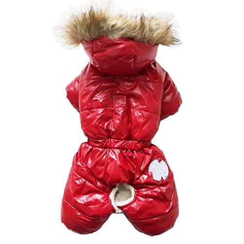 Winter Puppy Dog Mäntel Step-in Warme Jacke für kleine Hunde Kaltes Wetter Kleidung Bekleidung 4 Beine Ganzkörper,rot,L von HUANSUN