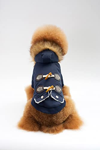 Winter Warme Hundekleidung Haustier Katzen und Hunde Baumwolle gefütterte Kleidung für kleine mittlere Hunde Kapuzenkleidung Leichter Hoodie,Blau,S von HUANSUN