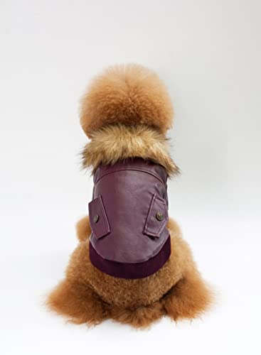 Winter Warme Hundekleidung Haustier Leder für kleine mittlere Hunde Kapuzenkleidung Leichter Hoodie,Weinrot,L von HUANSUN