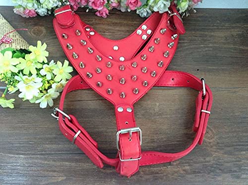 großer Hund Haustier Stachelhalsband Brustleine Rückenärmel Nietenhalsband Nietenledergeschirr,rot,XL von NC