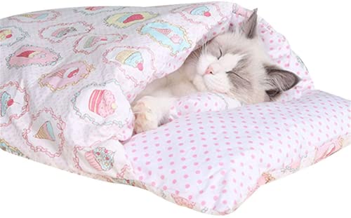 HUAPING Betten & Sofas für Katzen, Haustierbett mit kleinem Kissen, Katzenbett, tragbarer, Warmer, weicher, bequemer Katzenschlafsack, herausnehmbares Katzenbett (M55*40cm,6) von HUAPING
