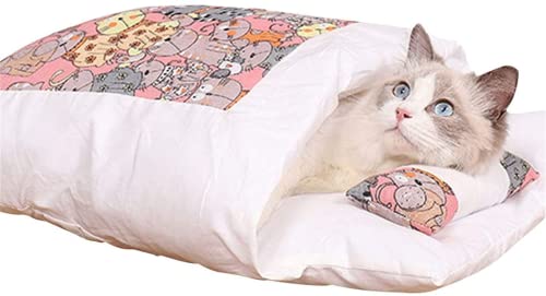 HUAPING Betten & Sofas für Katzen, Haustierbett mit kleinem Kissen, Katzenbett Welpenkissen, tragbar, warm, weich, bequemer Katzenschlafsack, abnehmbar (M55*40cm,3) von HUAPING