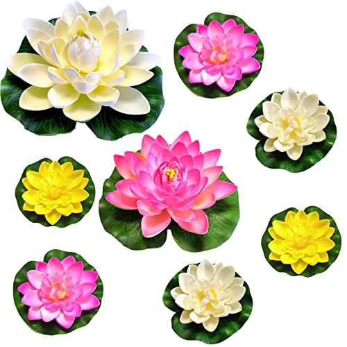 Teich Dekoration, 8ST Zwei Größen?10cm/17cm Schaum Seerose Blume Dekor, Seerosen Künstlich Teich, Lotus-Blume Aus Schaumstoff,Für Aquarium Terrasse Garten Schwimmende Pool Dekoration Hochzeit (H) von HUAPING