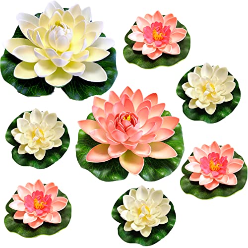 Teich Dekoration, 8ST Zwei Größen?10cm/17cm Schaum Seerose Blume Dekor, Seerosen Künstlich Teich, Lotus-Blume Aus Schaumstoff,Für Aquarium Terrasse Garten Schwimmende Pool Dekoration Hochzeit (K) von HUAPING