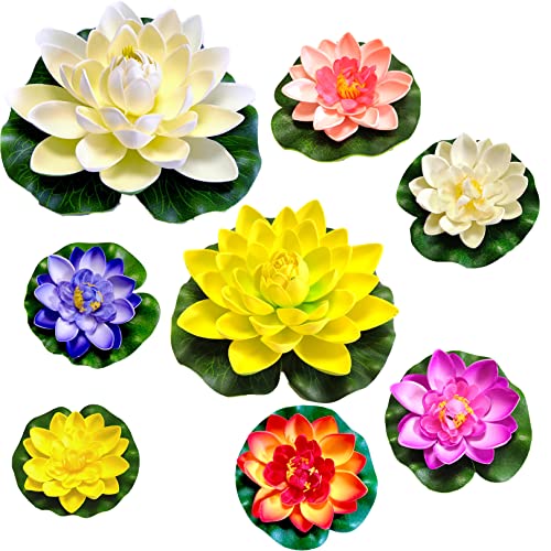 Teich Dekoration, 8ST Zwei Größen?17cm/10cm Schaum Seerose Blume Dekor, Seerosen Künstlich Teich, Lotus-Blume Aus Schaumstoff,Für Aquarium Terrasse Garten Schwimmende Pool Dekoration Hochzeit (G) von NC