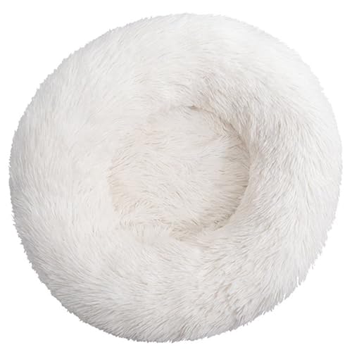 HUAXIQUE Donut Hundebett Hundebett Wolke Hundebett Rund Hundekissen Plüsch Donut Waschbar Haustierbett Anti Rutsch Noppenboden 90cm Weiß von HUAXIQUE