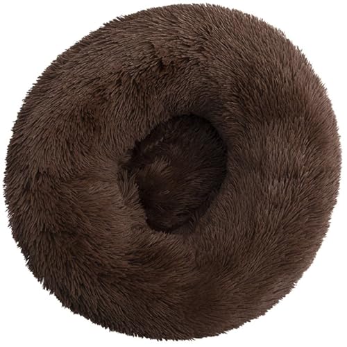 HUAXIQUE Donut Hundebett Hundebett Wolke Hundebett Rund Hundekissen Plüsch Donut undekissen Waschbar Flauschig Hundematte Flauschiges Hundebett 90cm Braun von HUAXIQUE