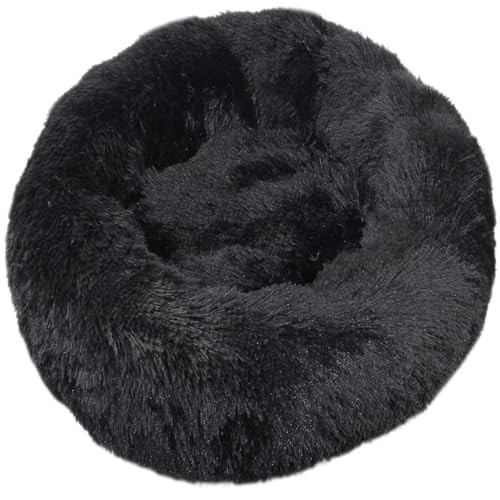 HUAXIQUE Donut Hundebett Hundebett Wolke Mittelgroße Hunde Hundebett für Große undekissen Waschbar Flauschig Hundematte Anti Rutsch Noppenboden 50cm Schwarz von HUAXIQUE