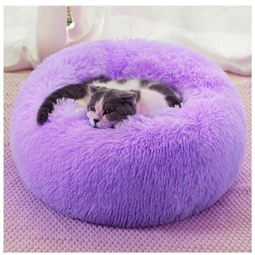 HUAXIQUE Donut Hundebett Hundebett Wolke katzenbettfür Katzen Und Kleine Mittelgroße Hunde Waschbar Haustierbett Anti Rutsch Noppenboden 100cm Violett von HUAXIQUE