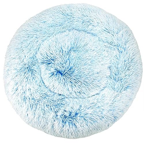 HUAXIQUE Hundebett Flauschig Hundebett Kuschelig Hundebett Rund Hundekissen Plüsch Donut Waschbar Haustierbett Anti Rutsch Noppenboden 80cm Blau-A von HUAXIQUE