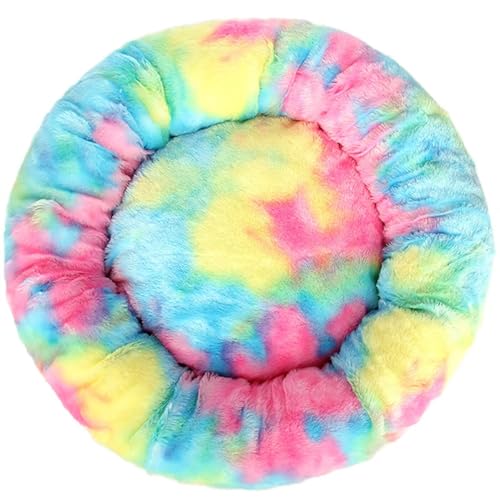 HUAXIQUE Hundebett Flauschig Hundebett Kuschelig Hundebett Rund Hundekissen Plüsch Donut Waschbar Haustierbett Anti Rutsch Noppenboden 80cm Buntes Blau von HUAXIQUE