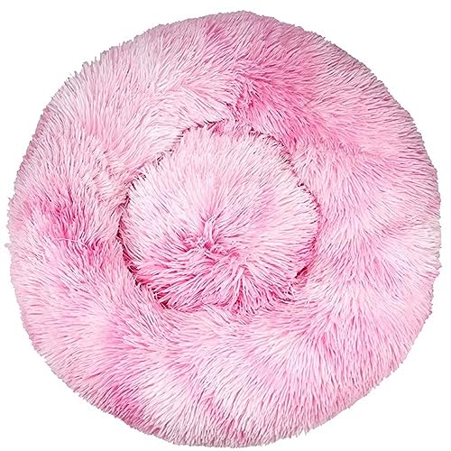 HUAXIQUE Hundebett Flauschig Hundebett Kuschelig Hundebett Rund Hundekissen Plüsch Donut Waschbar Haustierbett Anti Rutsch Noppenboden 80cm Rosa-A von HUAXIQUE