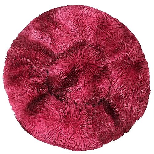 HUAXIQUE Hundebett Flauschig Hundebett Kuschelig Hundebett Rund Hundekissen Plüsch Donut Waschbar Haustierbett Anti Rutsch Noppenboden 80cm Rotwein-B von HUAXIQUE