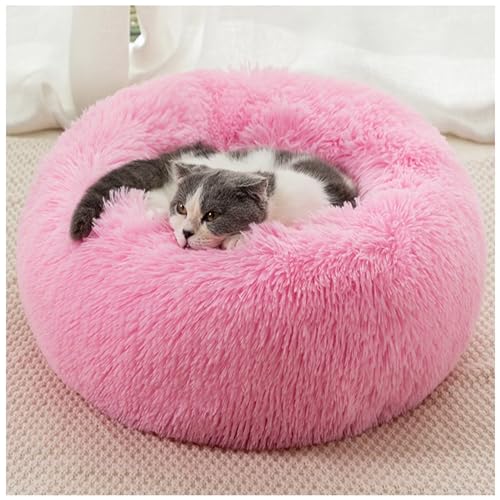 HUAXIQUE Hundebett Flauschig Hundebett Kuschelig Hundebett Rund Hundekissen Plüsch Donut undekissen Waschbar Flauschig Hundematte Flauschiges Hundebett 90cm Rosa von HUAXIQUE