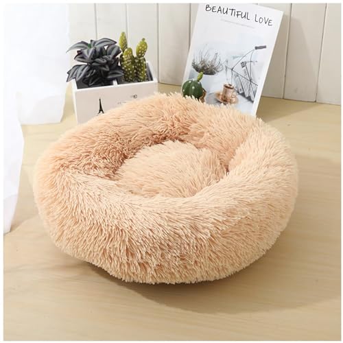 HUAXIQUE Hundebett Rund Hundekissen Plüsch Donut Hundebett Rund Hundekissen Plüsch Donut undekissen Waschbar Flauschig Hundematte Anti Rutsch Noppenboden 90cm Champagner von HUAXIQUE