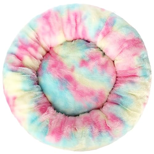 HUAXIQUE Hundebett Waschbar Fluffy Hundebett Hundebett Rund Hundekissen Plüsch Donut undekissen Waschbar Flauschig Hundematte Anti Rutsch Noppenboden 60cm Buntes Rosa von HUAXIQUE