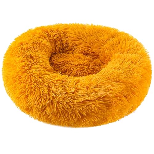 HUAXIQUE Kuscheliges Hundebett Hundebett Rund Hundekissen Plüsch Donut undekissen Waschbar Flauschig Hundematte Flauschiges Hundebett 60cm Goldgelb von HUAXIQUE