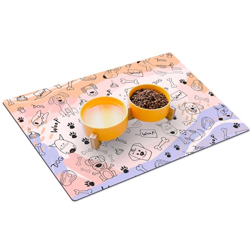 HUBDECO Hunde- und Katzennapfmatte - Fressnapf Unterlage - wasserdichte und rutschfeste Futtermatte - Haustier-Futtermatte - Pflegeleicht - Absorbiert Keine Gerüche - 59x39 - Muster 4 von HUBDECO