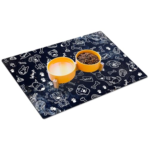 HUBDECO Hunde- und Katzennapfmatte - Fressnapf Unterlage - wasserdichte und rutschfeste Futtermatte - Haustier-Futtermatte - Pflegeleicht - Absorbiert Keine Gerüche - 59x39 - Muster 5 von HUBDECO