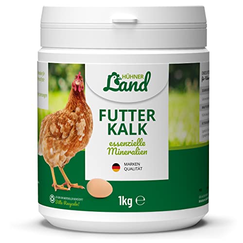 HÜHNER Land Futterkalk für Hühner 1kg – Essenzielle Mineralien für Starke Knochen und Feste Eierschalen, Natürliche Mischung für Hühnerfutter aus Algenkalk und Calcium, Knochen & Eibildung von HÜHNER Land