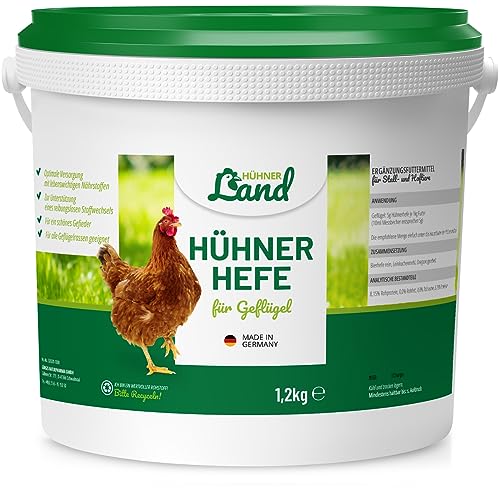 HÜHNER Land Hühnerhefe, Bierhefe Hühner & Geflügel 1,2kg I Futterergänzung für Hühnerfutter, Natürliche B-Vitaminen, Mineralien, Spurenelemente & Aminosäuren, Ohne Zusätze von HÜHNER Land