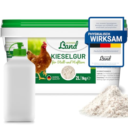 HÜHNER Land Kieselgur für Hühner 1kg - Reine Kieselgur Hühner Pulver, Kieselerde Pulver, Naturprodukt für Hühnerstall, Laborgeprüft für Geflügel Betriebe von HÜHNER Land