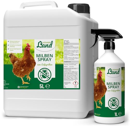 HÜHNER Land Milben Spray für Hühner XL Set 6 Liter incl. Sprühflasche - Gegen Milben & Parasiten, Milbenspray Milbenmittel als Umgebungsspray zur Vorbeugung & bei akutem Befall von HÜHNER Land