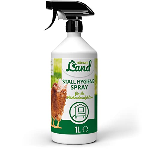 HÜHNER Land Stall Hygiene Spray, Desinfektion speziell für den Hühnerstall 1L für Hühner, effektiv gegen Parasiten, Bakterien, Vogelgrippe-Viren, Geflügelpest, Milben, Flöhe, rote Vogelmilbe von HÜHNER Land