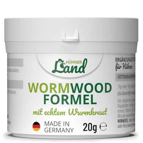 HÜHNER Land Wormwood Formel 20g Pulver, Sekundierend bei Wurmkur nach Wurmbefall für Hühner, kein Anthelminthikum, natürliche Rezeptur mit Saponinen & Bitterstoffen von HÜHNER Land