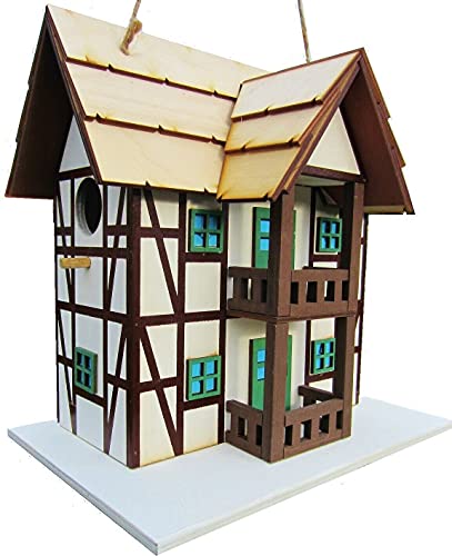 Anbobo Hüwüknü, Vogelhaus, Nistkasten, Fachwerkhaus, Vogelhaus zum Aufhängen, für Singvögel wie Spatzen, Meisen, Handarbeit aus Holz, bunt, Vogelvilla für den Garten von Anbobo