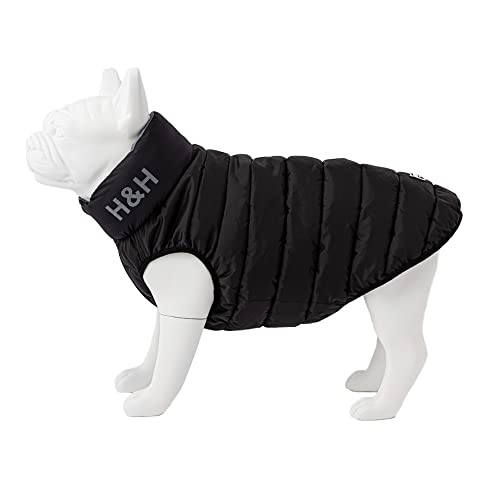 HUGO & HUDSON Dog Puffer Jacke - Bekleidung & Zubehör für Hunde Wendbar Warm Wasserdicht Hundemantel mit Kragen Befestigungsloch - Schwarz & Grau - M45 von HUGO & HUDSON