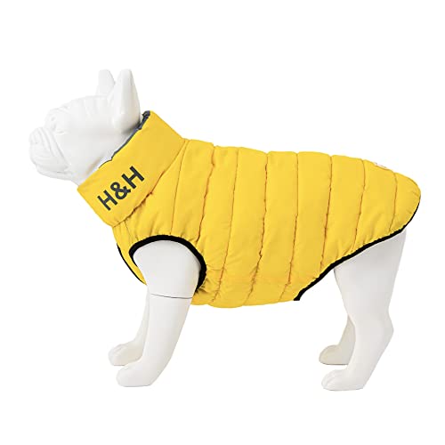 Hugo & Hudson Hunde-Pufferjacke – Kleidung & Zubehör für Hunde, wendbar, wasserabweisender Hundemantel mit Kragenbefestigungsloch, Gelb & Grau – S35 von HUGO & HUDSON
