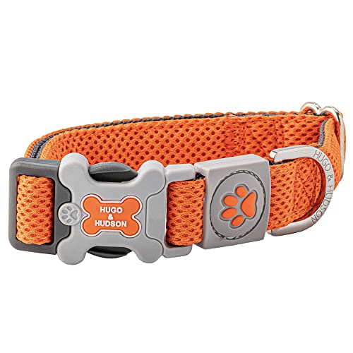 HUGO & HUDSON Hundehalsband mit Schnellverschluss-Sicherheitsschnalle und schnell trocknendem Netzgewebe, Orange, Größe L von HUGO & HUDSON