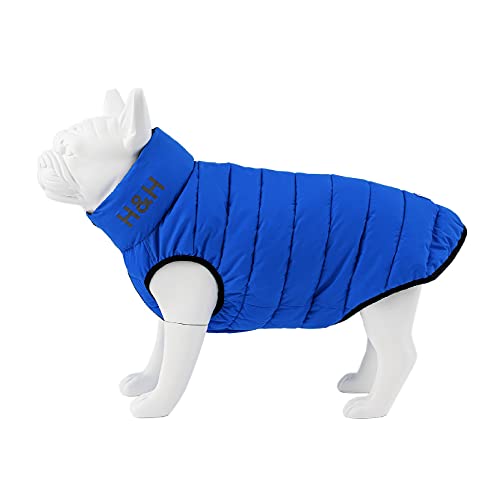 HUGO & HUDSON Hunde-Pufferjacke – Kleidung & Zubehör für Hunde, wendbar, wasserabweisend, mit Loch für Kragen, Blau & Marineblau – XS30 von HUGO & HUDSON