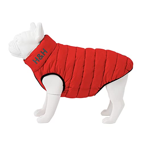 HUGO & HUDSON Wendbare warme Winterjacke für Hunde, wasserabweisend, Rot und Marineblau, L55 von HUGO & HUDSON