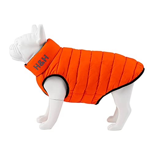 HUGO & HUDSON Hunde-Pufferjacke - Wendbarer, wasserabweisender Hundemantel, Reißverschluss & Befestigungsloch für das Halsband - Orange & Marine - M47 von HUGO & HUDSON