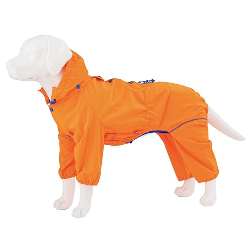 HUGO & HUDSON Reflektierende Hundejacke mit Kapuze, schützender Overall, warm, Outdoor, Winter, winddicht, Hundemantel für Welpen, kleine, mittelgroße und große Hunde, Neonorange, M40 von HUGO & HUDSON